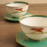 Koransha Jade Orchid Porcelain cup & saucer set｜翠玉洋蘭金彩白瓷茶杯