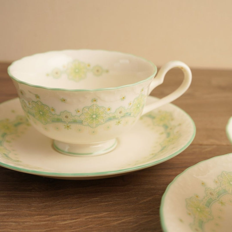 Noritake Lace trim bone china tea cup & saucer set｜則武喱士浮雕骨瓷高足茶杯